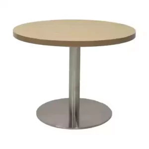 RAPIDLINE CIRCULAR COFFEE TABLE 600 X 425MM NATURAL OAK TABLE TOP / STAINLESS STEEL BASE