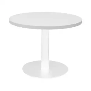 RAPIDLINE CIRCULAR COFFEE TABLE 600 X 425MM NATURAL OAK TABLE TOP / WHITE POWDER COAT BASE