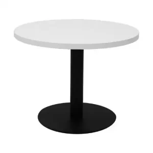 RAPIDLINE CIRCULAR COFFEE TABLE 600 X 425MM NATURAL WHITE TABLE TOP / BLACK POWDER COAT BASE