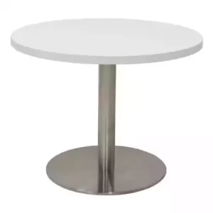 RAPIDLINE CIRCULAR COFFEE TABLE 600 X 425MM NATURAL WHITE TABLE TOP / STAINLESS STEEL BASE