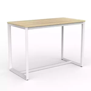 Loop Leg Bar Leaner- 1500 x 750mm. White Frame, New Oak top