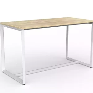 Loop Leg Bar Leaner- 1800 x 900mm. White Frame, New Oak top