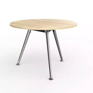 1050mm Round Team Table- Polished Alloy Frame, New Oak Top