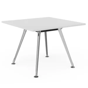 900 x 900mm Team Table- Polished Alloy Frame, White Top
